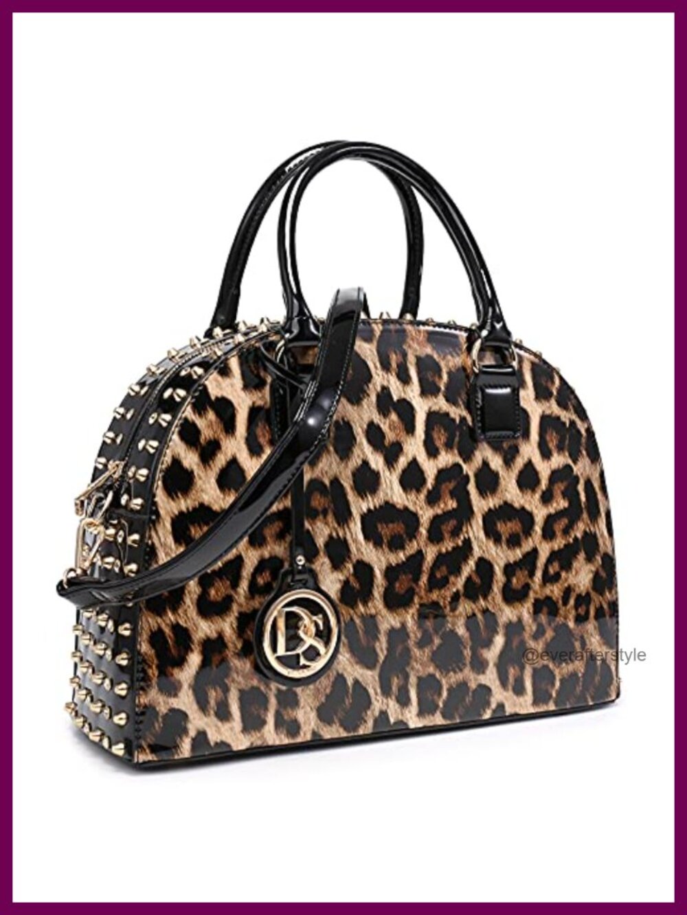 Faux Patent Leather Dome Satchel Purse Structured Work Tote with Long Strap